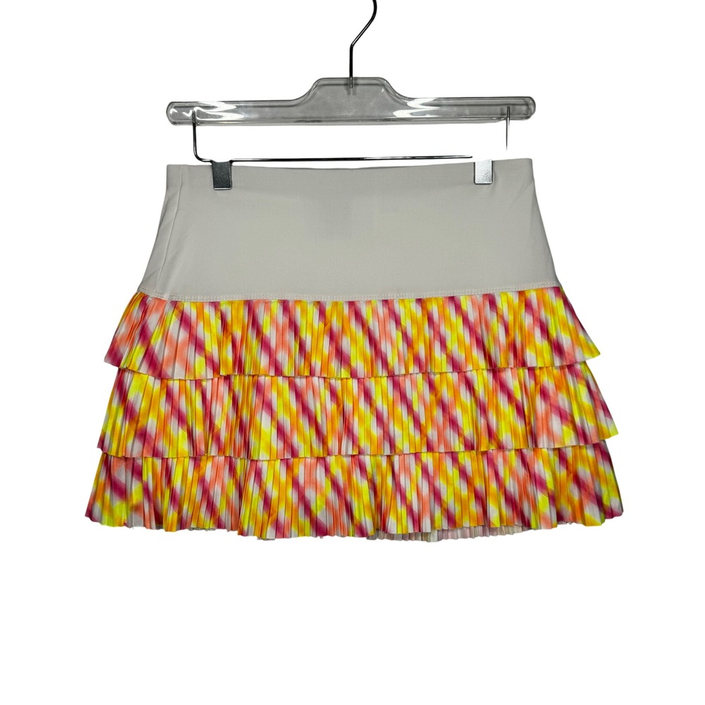 Lucky in Love Pleated Ruffle Tennis Skirt White Pink Yellow Tie Dye‎ Size S - Picture 2 of 6